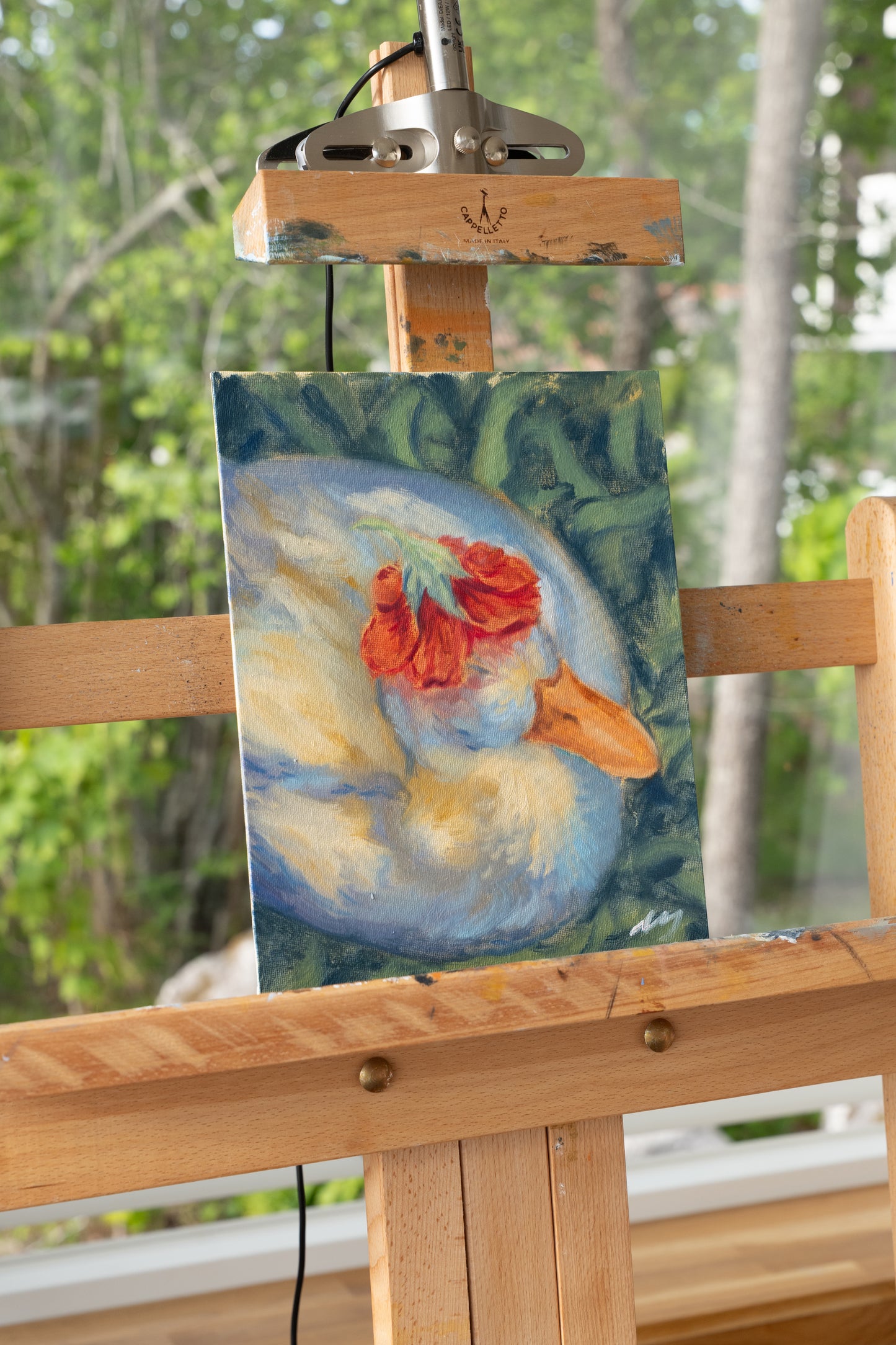 Duck under flower