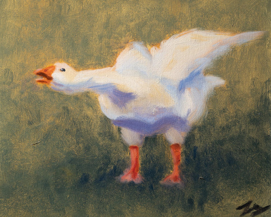 Painting of a goose standing on grass