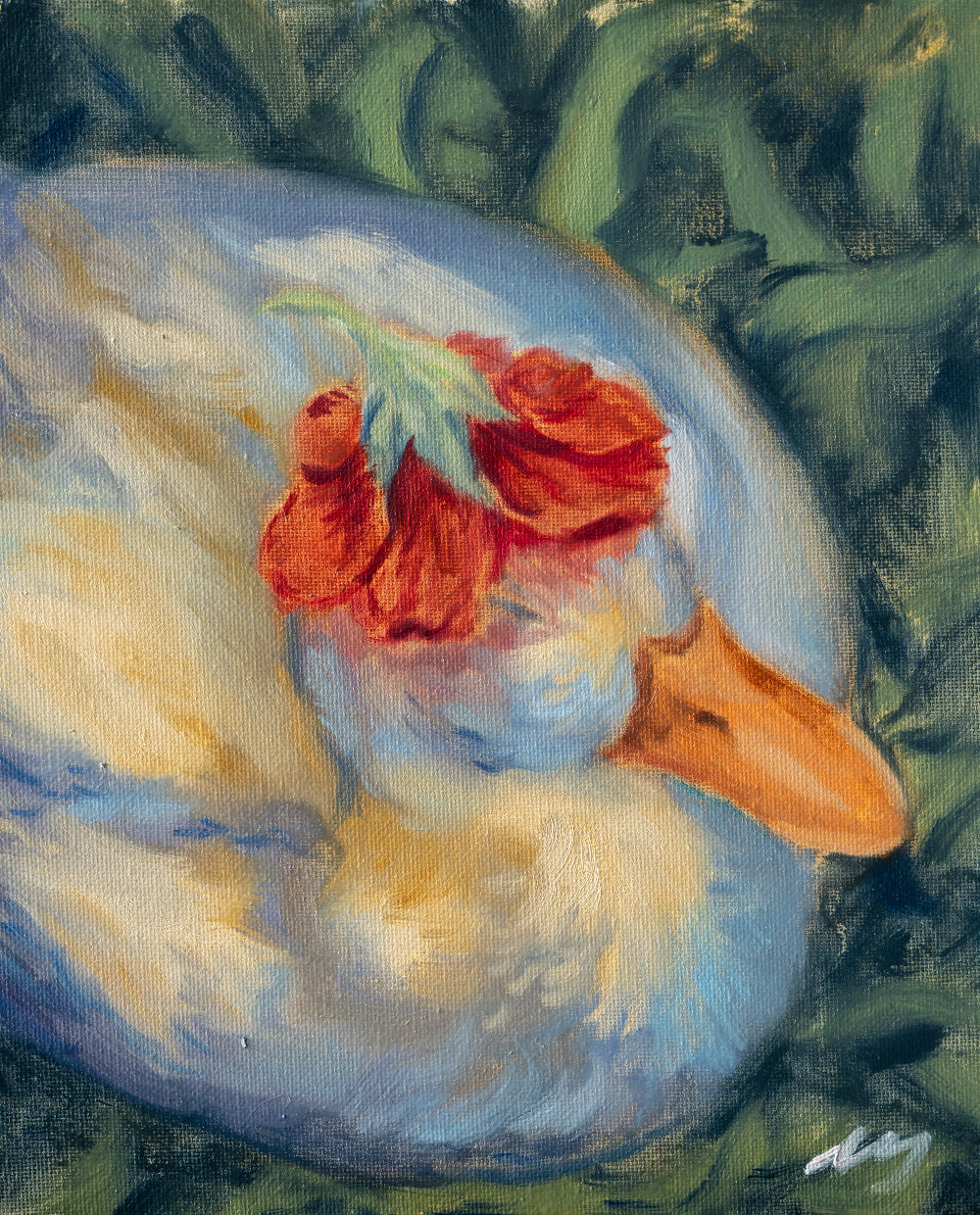 Duck under flower