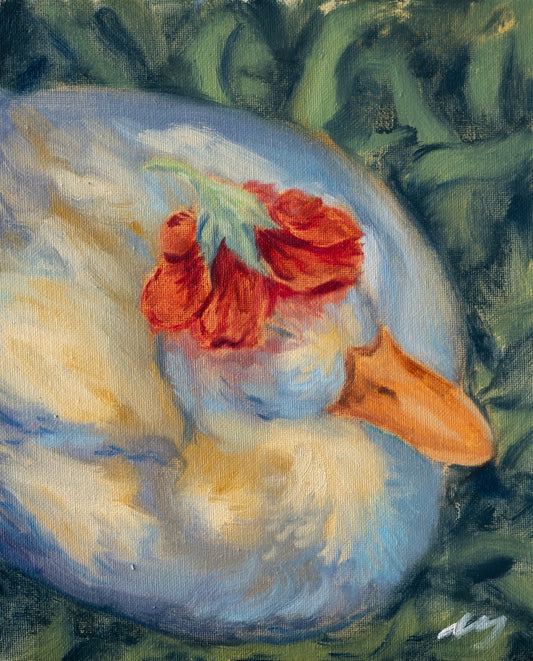 Duck under flower