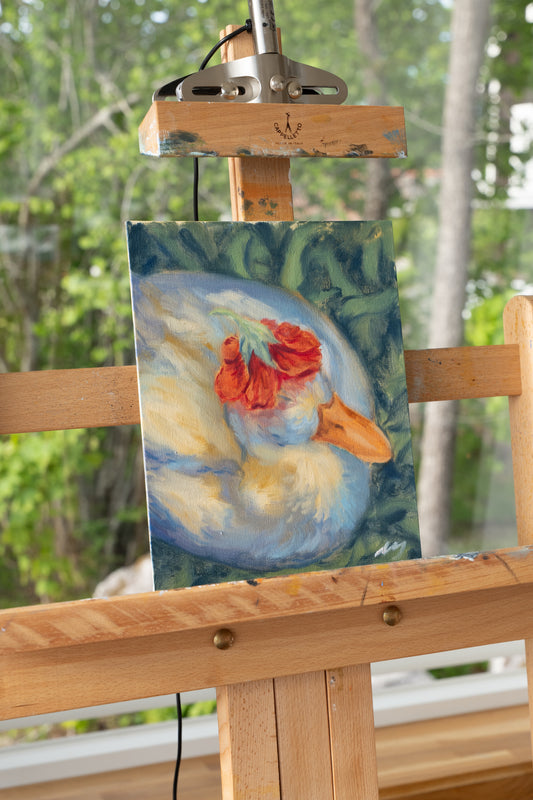 Duck under flower